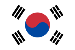 Centered taegeuk on a white rectangle inclusive of four black trigrams