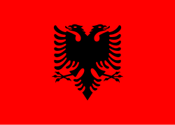 Red flag with a black double-headed eagle in the centre