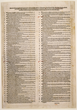 A single page printing of Ninety-five Theses in two columns