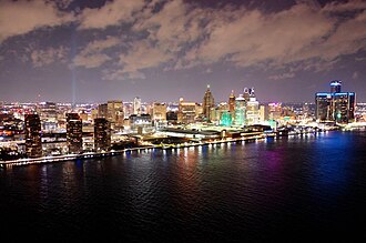Downtown Detroit seen from Windsor, Ontario, in November 2021