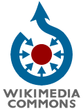 Wikimedia Commons logo with text: WIKIMEDIA COMMONS