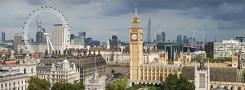 London skyline with Palace of Westminster in midground