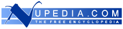 Nupedia logo with text: NUPEDIA.COM THE FREE ENCYCLOPEDIA